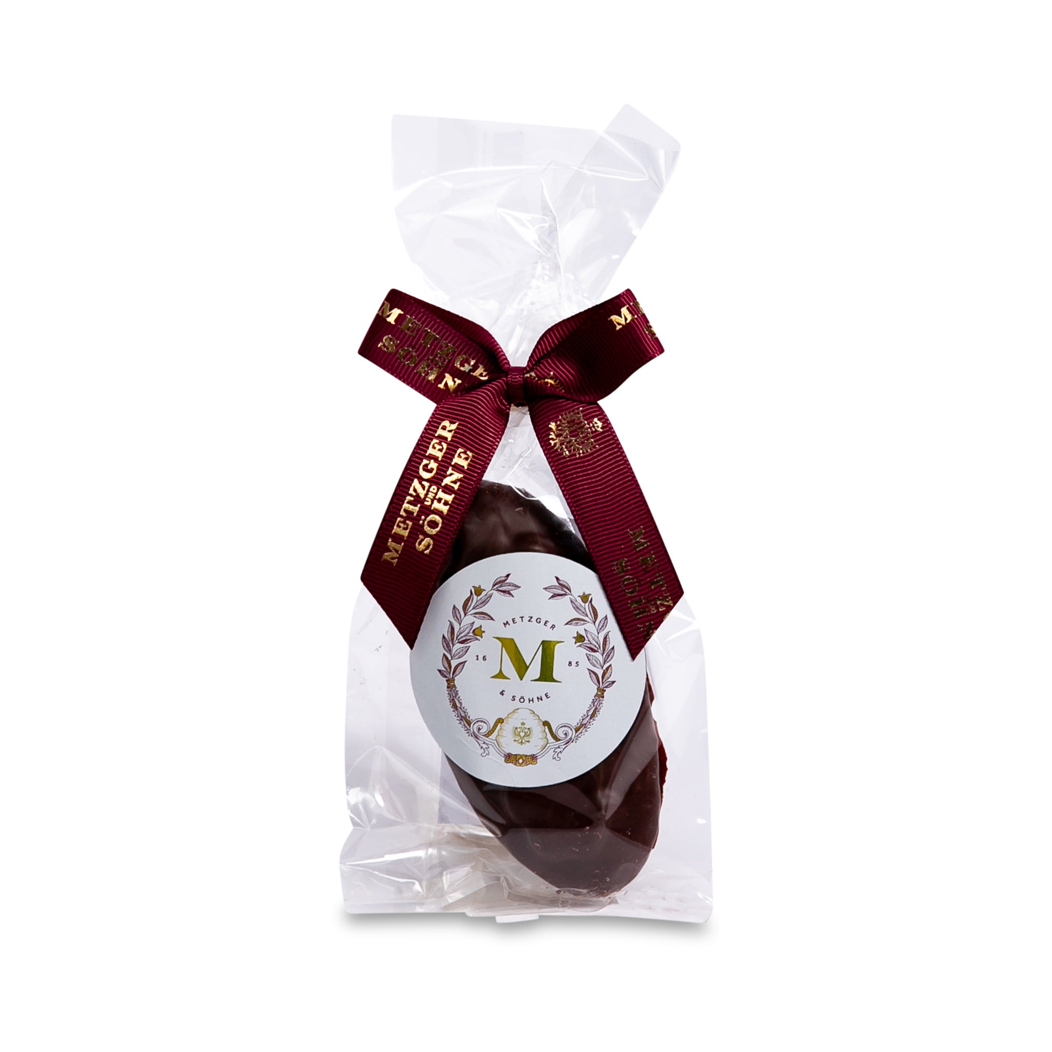 Delectable Lebkuchen cookie with a layer of raspberry jam, encased in high quality dark chocolate. The high quality chocolate couvertures enchant with an intense chocolate taste, perfectly complimenting our Lebkuchen and raspberry jam. A charming and tasty stocking filler!