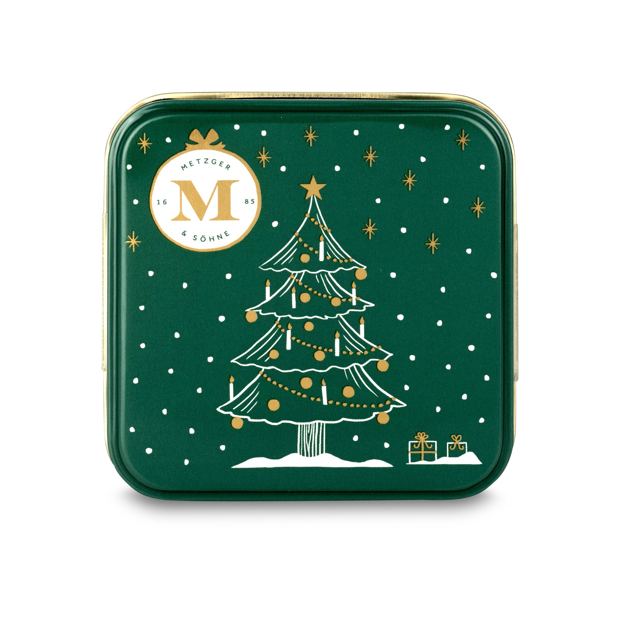 Adorable Lebkuchen 'honey cake' Christmas tin in green filled with 4 different Lebkuchen pralines