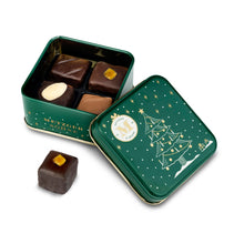 Load image into Gallery viewer, Adorable Lebkuchen 'honey cake' Christmas tin in green filled with 4 different Lebkuchen pralines
