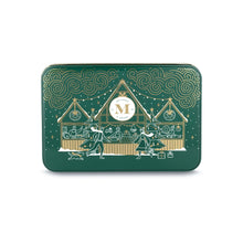 Load image into Gallery viewer, Metzger is pleased to bring you the magic of Viennese Christmas markets with a luxury chocolate tin in emerald green, filled with 12 delectable Lebkuchen pralines. Each praline is layered with Lebkuchen 'honey cake' and filled with marzipan, nuts or fruit jams and jellies, encased in rich chocolate. Vegetarian.
