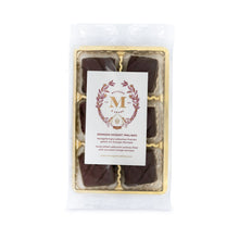 Load image into Gallery viewer, 6 handcrafted Lebkuchen &#39;honey cake&#39; pralines filled with delicate orange marzipan and coated in rich, dark chocolate. A little taste of christmas in every bite. The high quality chocolate couvertures enchant with an intense chocolate taste to compliment our Lebkuchen and opulent marzipan filling. Our chocolate is made with cocoa butter and refined with natural Bourbon vanilla, free of external fats.